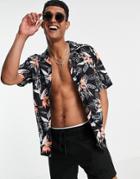 Only & Sons Short Sleeve Shirt With Revere Collar In Black Floral Print
