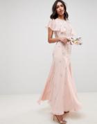Asos Design Bridesmaid Embellished Maxi Dress With Angel Sleeve - Pink