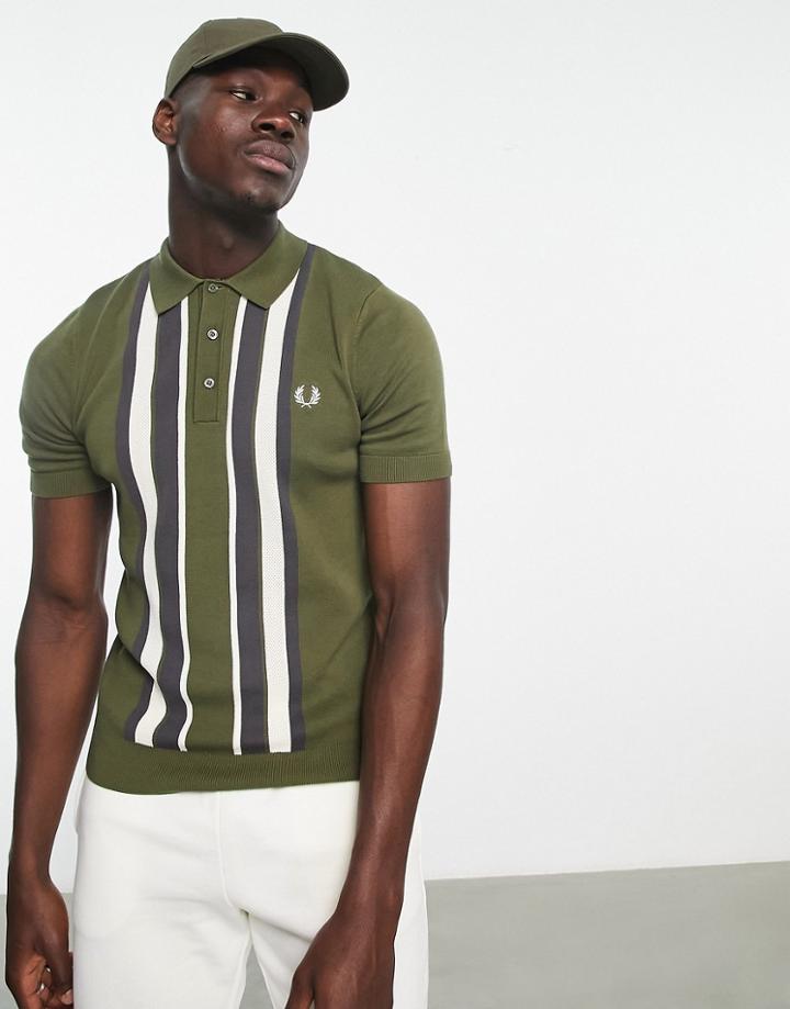 Fred Perry Striped Knit Polo Shirt In Green