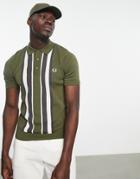 Fred Perry Striped Knit Polo Shirt In Green