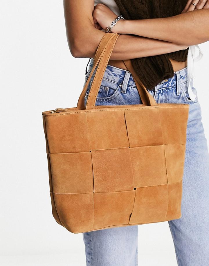 Asos Design Suede Weave Tote In Brown