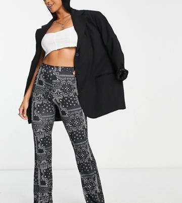 River Island Petite Print Flare Pants In Black