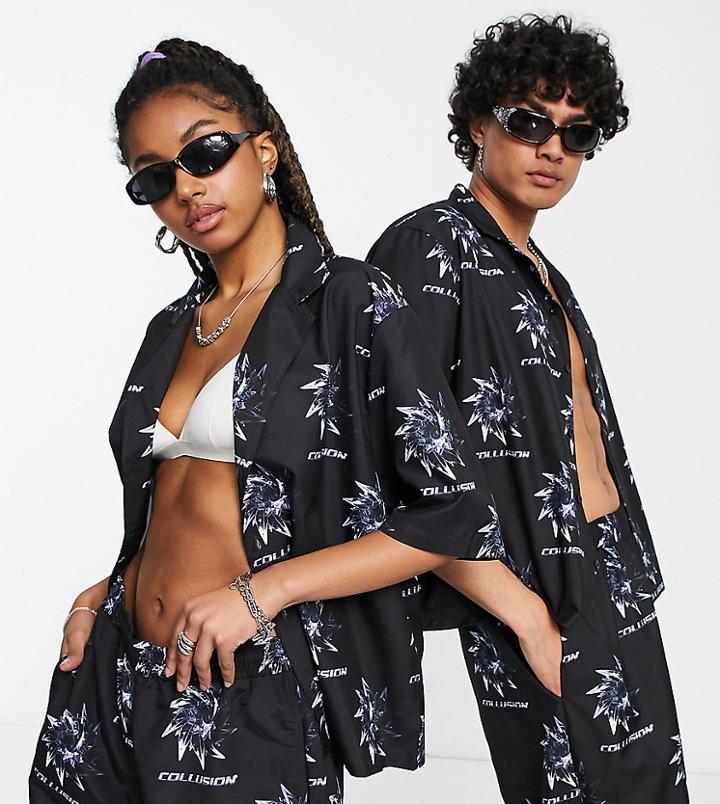 Collusion Unisex Short Sleeve Shirt With All Over Print In Black - Part Of A Set
