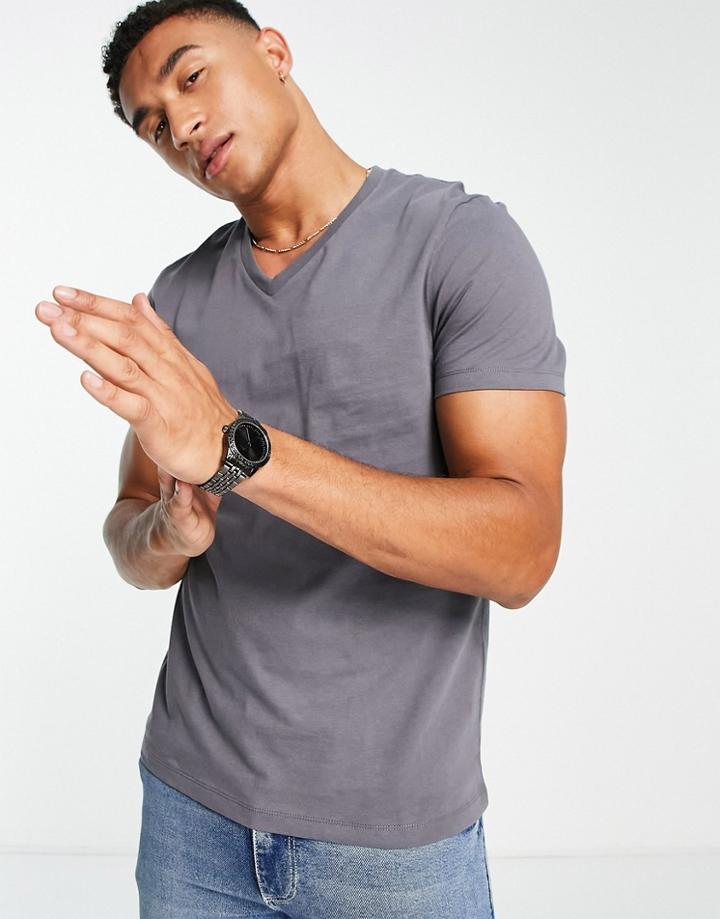 Asos Design T-shirt With V-neck In Washed Black
