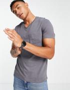 Asos Design T-shirt With V-neck In Washed Black