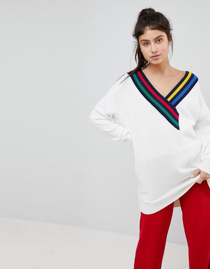 Tommy Hilfiger Oversize Cricket Sweater With Color Block Panel - Multi
