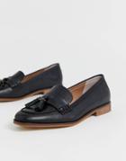 Office Fiza Black Leather Fringed Flat Loafers