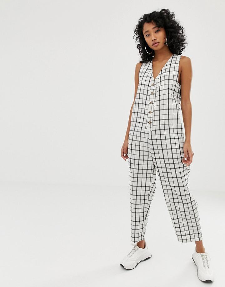 Daisy Street Jumpsuit In Grid Check-white