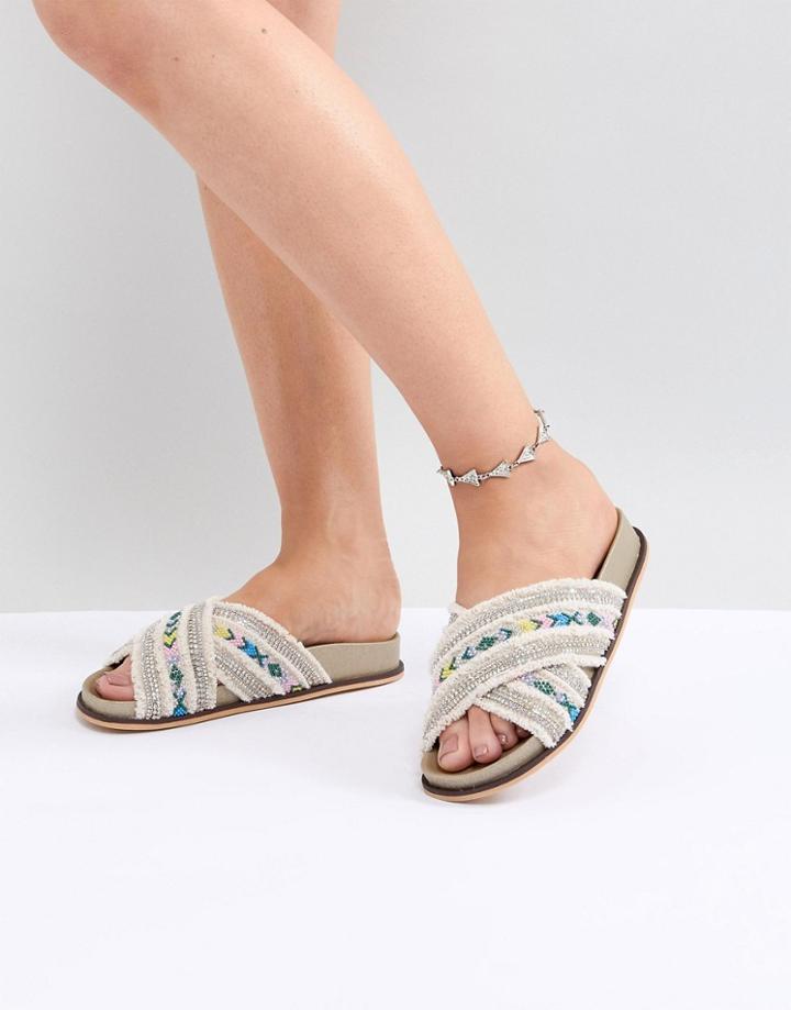 Asos Design Engraved Triangle Anklet - Silver