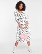 Asos Design Midi Smock Dress With Wrap Top In Black And White Dot