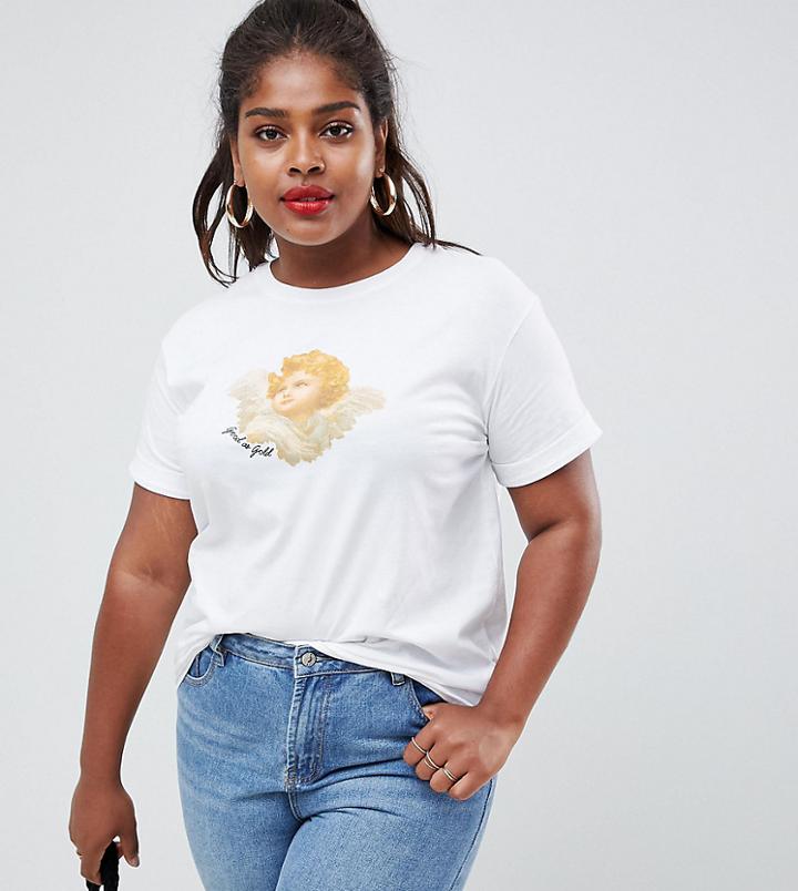 Asos Design Curve T-shirt With Good As Gold Angel Iconography Print - White