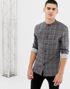 Asos Design Skinny Fit Denim Check Shirt - Gray