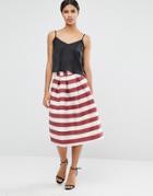 Asos Midi Prom Skirt In Pink And Wine Stripe - Multi