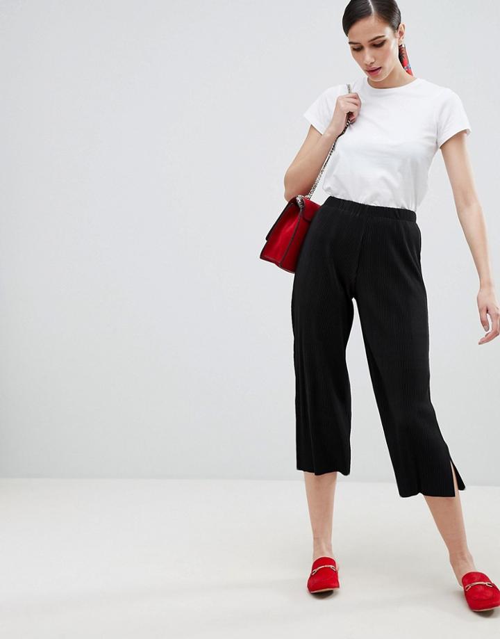 Asos Design Plisse Culotte Pants - Black