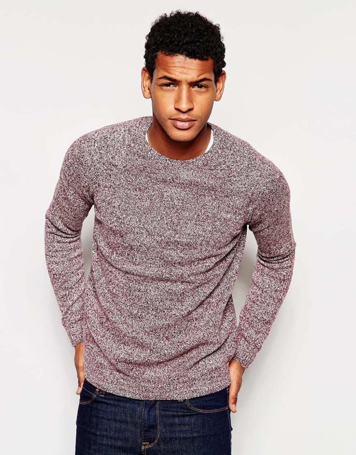 Asos Lambswool Rich Crew Neck Sweater - Burgundy Twist