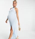 Asos Design Maternity Halter Slinky Beach Midi Dress In Powder Blue-blues