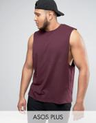 Asos Plus Sleeveless T-shirt With Dropped Armhole In Oxblood - Red