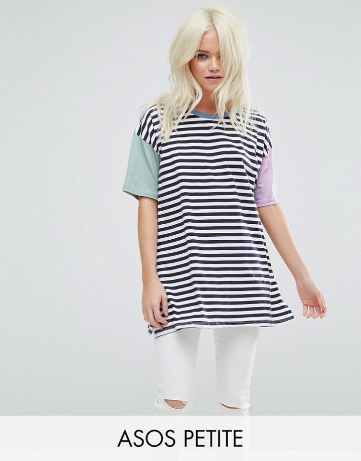 Asos Petite Top In Oversized Cutabout Color Block Stripe - Multi