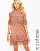 Asos Petite Washed Swing Dress With 3d Lace - Rust