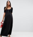 Asos Design Maternity Mixed Fabric Maxi Dress With Button Front-black