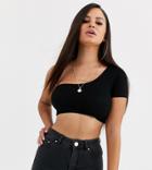 Asos Design Petite Super Crop One Shoulder Top In Black