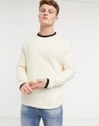 Asos Design Organic Long Sleeve T-shirt With Ringer In Beige With Black Binding