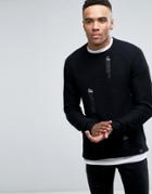 Blend Distressed Loose Weave Sweater - Black