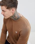 Fred Perry Crew Neck Merino Knitted Sweater In Camel - Tan