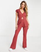 Miss Selfridge Irregular Rib Wide Leg Knit Pant In Clay - Part Of A Set-pink