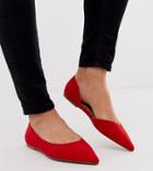 Asos Design Wide Fit Virtue D'orsay Pointed Ballet Flats In Red