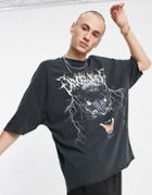 Asos Design Oversized T-shirt In Washed Black With Panther Front Print