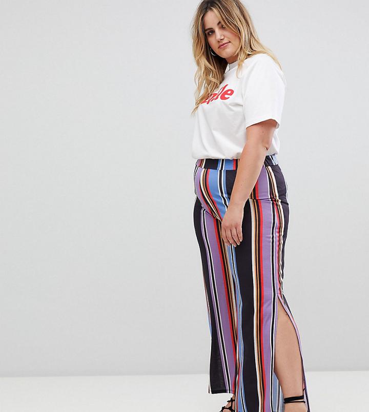 Pink Clove Wide Leg Pants With Split In Stripe-multi