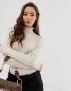 Asos Design Roll Neck Sweater With Volume Sleeve - Stone