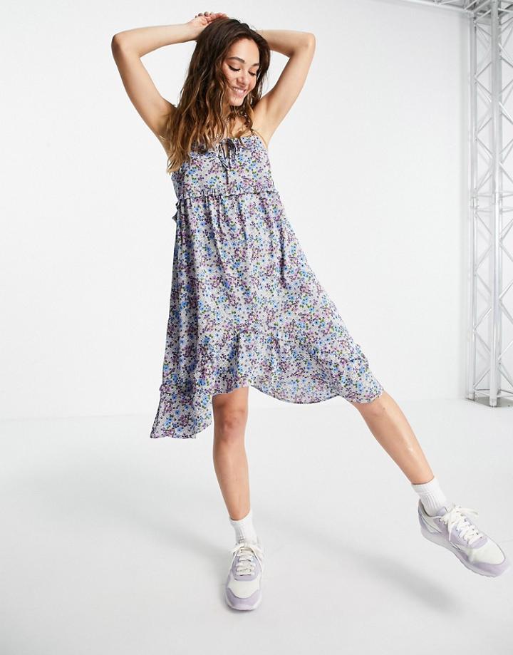 Violet Romance Cami Strap Asymmetric Hem Mini Dress In Floral Print-multi