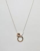 Asos Design Necklace With Hoop And Ball Detail In Gold - Gold