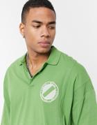 Asos Design Oversized Polo Shirt With Chest Embroidery-green