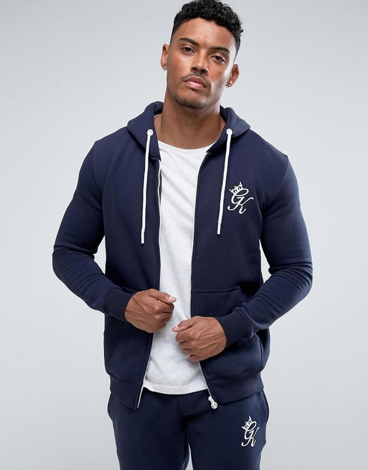 Gym King Zip Up Hoodie In Navy - Navy
