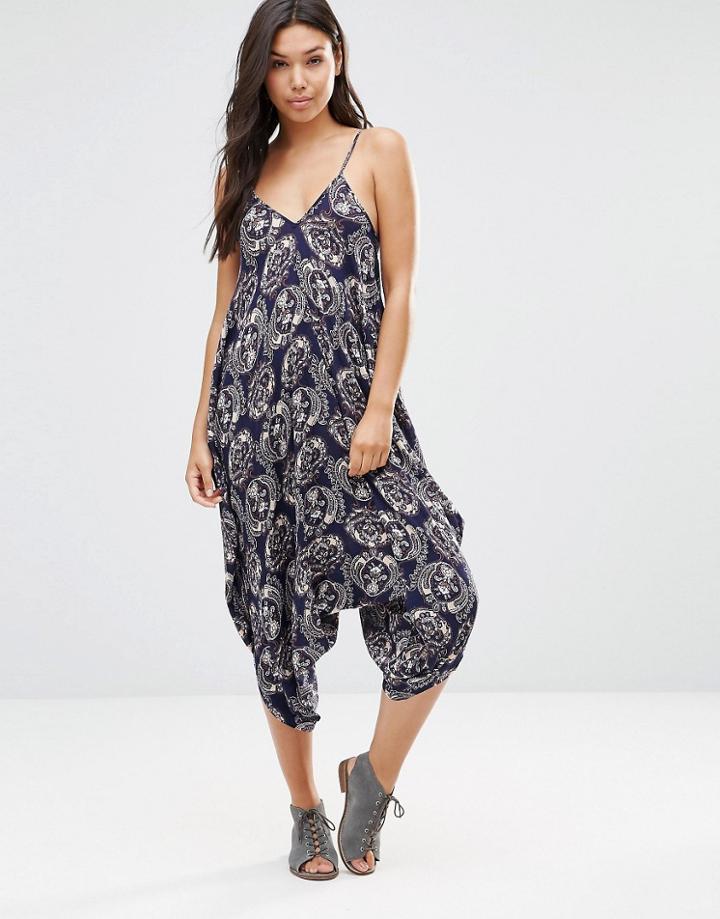 Qed London Mixed Print Jumpsuit - Navy