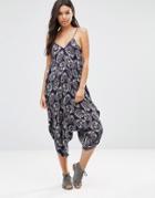 Qed London Mixed Print Jumpsuit - Navy