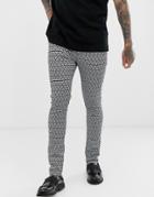 Asos Design Super Skinny Jeans With Geometric Print-gray