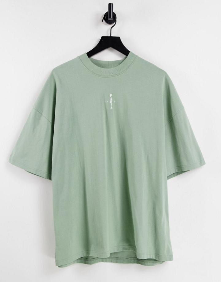 Topman Oversized Turtle T-shirt With Rubber Paris Badge In Green