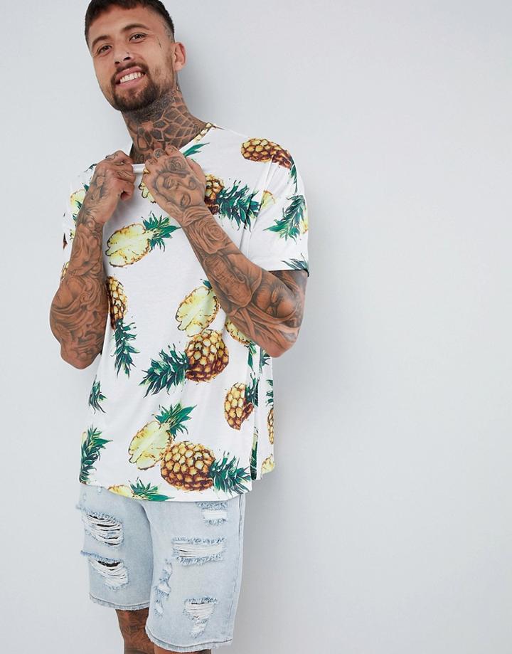 Roadies Of 66 Oversized T-shirt In Pineapple Print - White