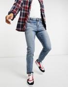 Asos Design Stretch Slim Jeans In Tinted Mid Blue Wash-blues