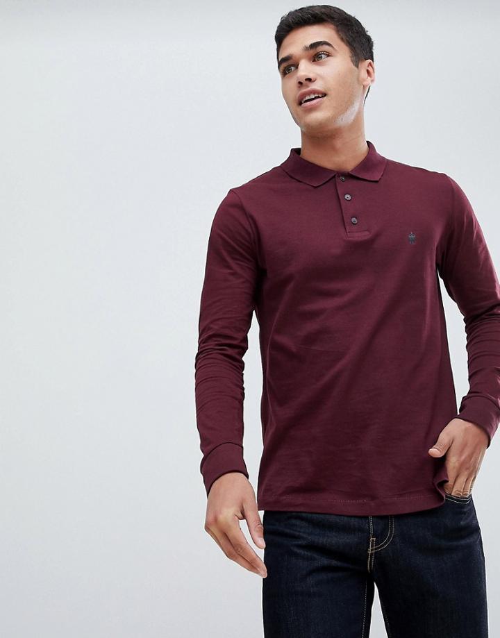 French Connection Long Sleeve Jersey Logo Polo Shirt-red