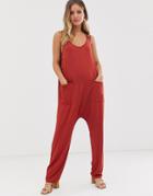 Asos Design Minimal Jumpsuit With Pockets And Side Button Detail-pink