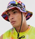 Life Is Beautiful Unisex Geometric Print Bucket Hat - Purple