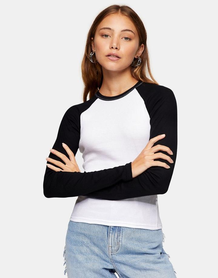 Topshop Baseball Top In Black & White