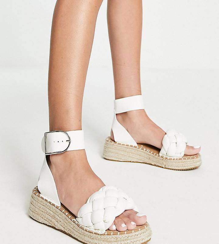 Glamorous Wide Fit Braided Espadrille Flatform Sandals In White