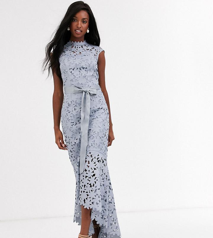 Chi Chi London Tall Wrap Tie Lace Maxi Dress In Gray