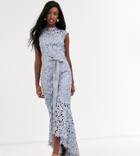 Chi Chi London Tall Wrap Tie Lace Maxi Dress In Gray